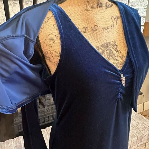 Vintage 90s Fashion Bug Velour Maxi Evening Dress Bolero Set Whimsy Blue Size 8 - Picture 5 of 16